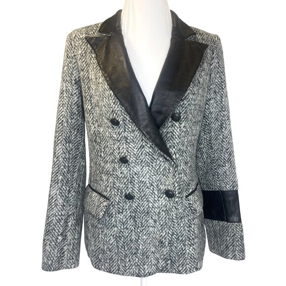 Laveer Tweed Pattern Blazer Jacket Double Breasted Black and Grey Color Size 10 - Picture 1 of 9